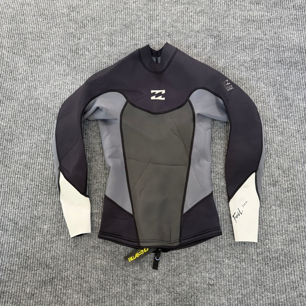 Billabong Foil 2mm Wetsuit Top Mens Small LS Surf Jacket Gray Black Neoprene NWT